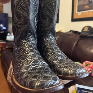 Ferrini Western Boots Cowboy Print Black Silver Embroidery Size 8.5